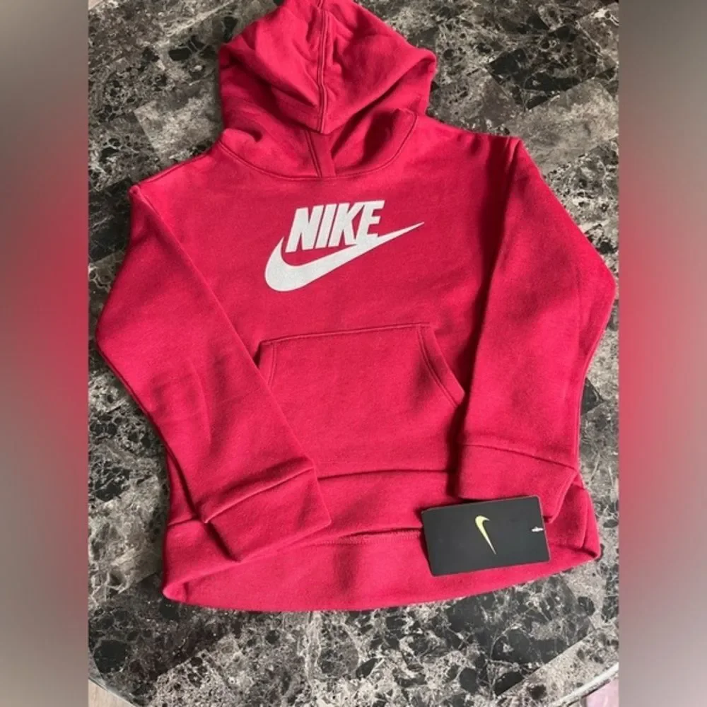 Nike Kids Front Signature Logo Kangaroo Hoodie Sweater Cotton Red 6-7yrs